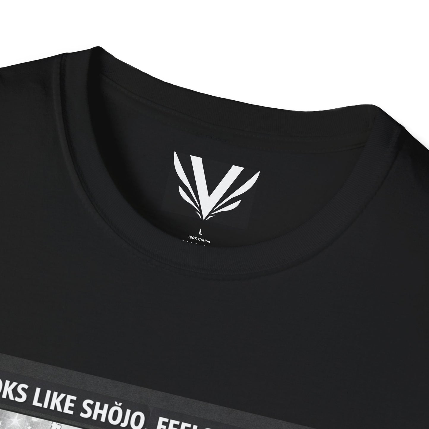 "Looks Like Shōjo, Feels Like Shōnen" Tee — Split-Face Manga Panic Graphic (Unisex Softstyle)