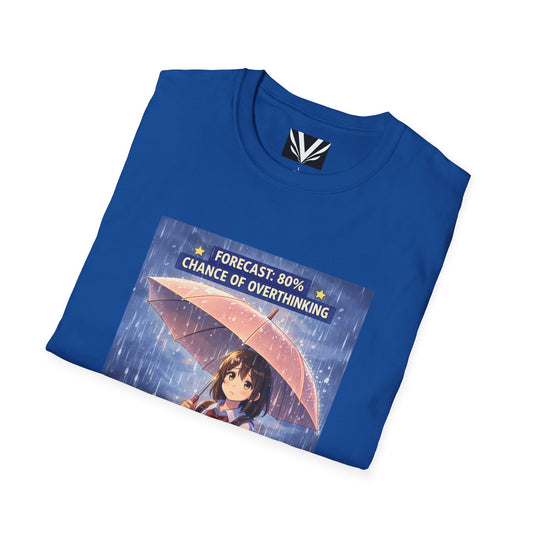 "Forecast: 80% Chance of Overthinking" Tee — Rainy Anime Mood Graphic (Unisex Softstyle)