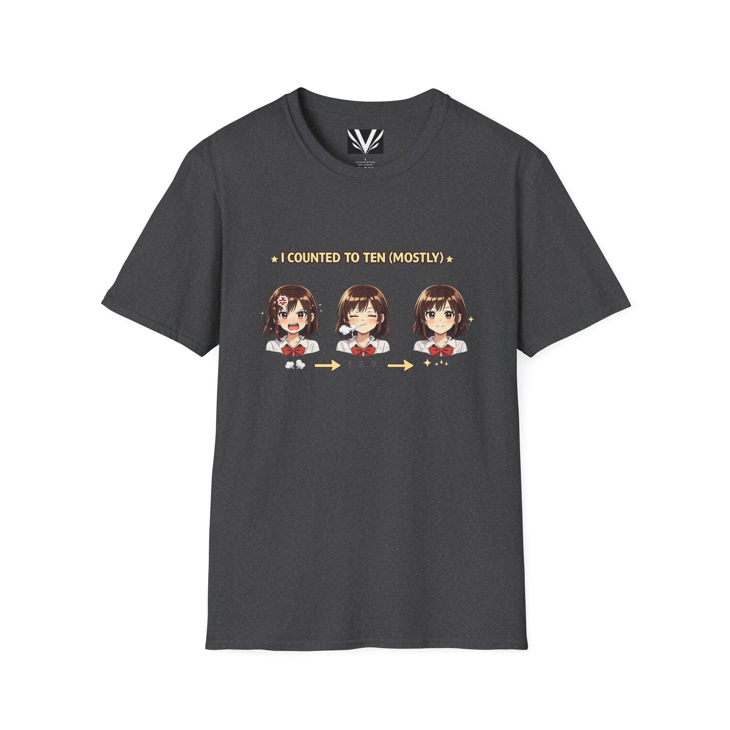 "I Counted to Ten (Mostly)" Tee — Anime Calm-Down Progression Graphic (Unisex Softstyle)