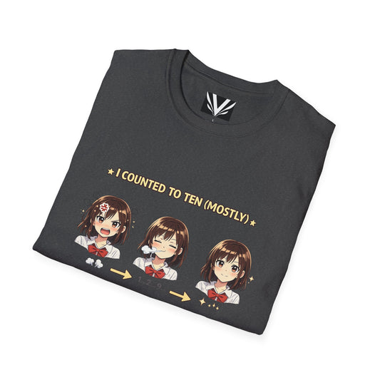"I Counted to Ten (Mostly)" Tee — Anime Calm-Down Progression Graphic (Unisex Softstyle)