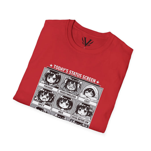"Today’s Status Screen Tee" — Manga Mood Grid Graphic (Unisex Softstyle)
