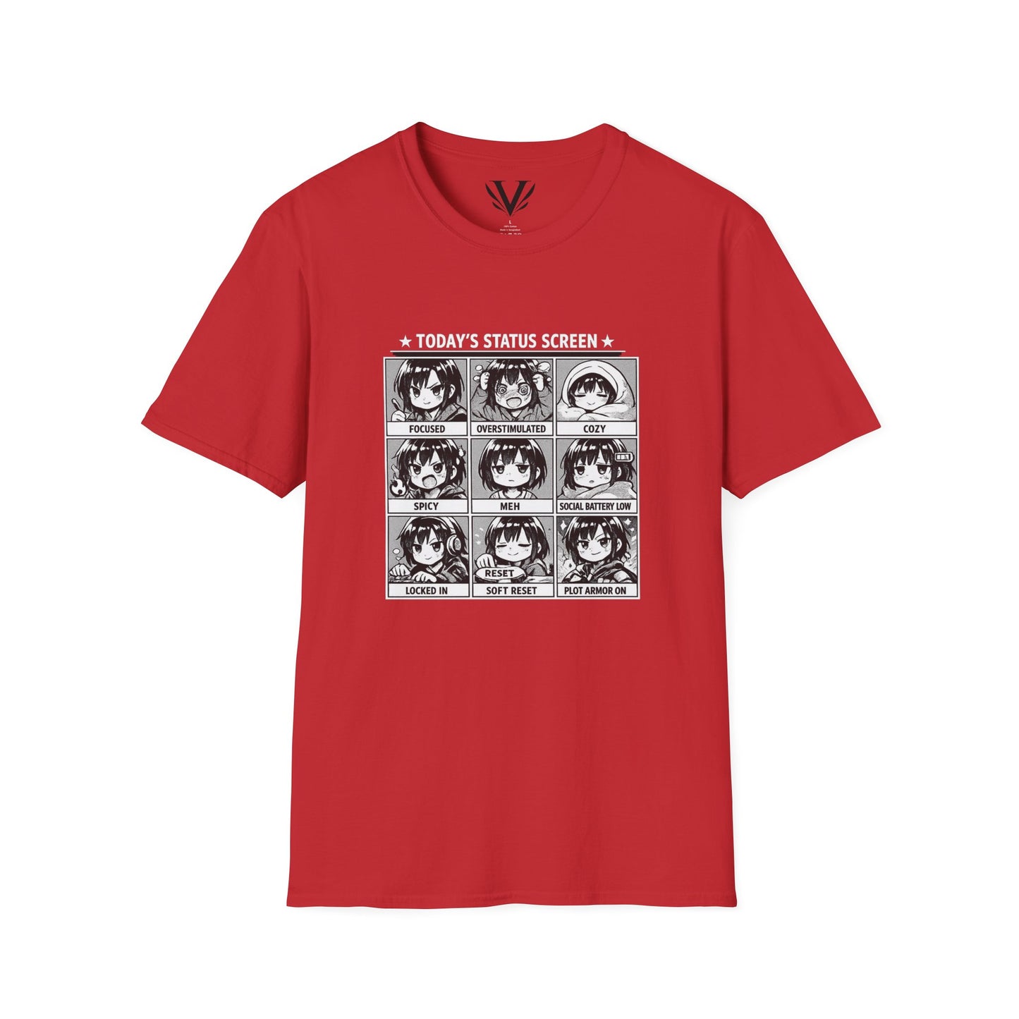 "Today’s Status Screen Tee" — Manga Mood Grid Graphic (Unisex Softstyle)