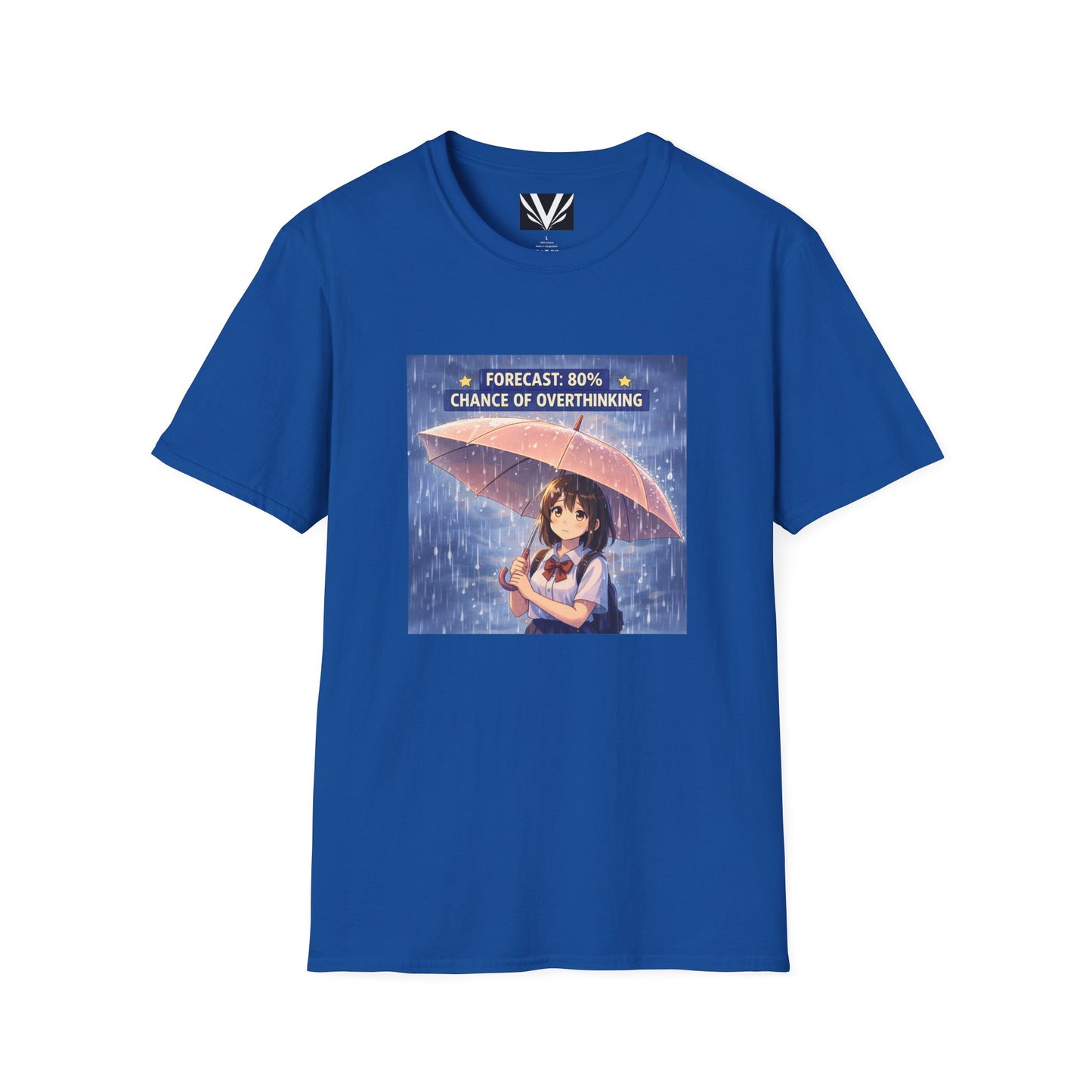 "Forecast: 80% Chance of Overthinking" Tee — Rainy Anime Mood Graphic (Unisex Softstyle)